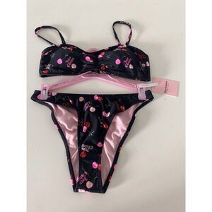 Juicy Couture Bandeau Cherries Cherry Bikini Set Women’s Sz M Ruched Bottom NEW